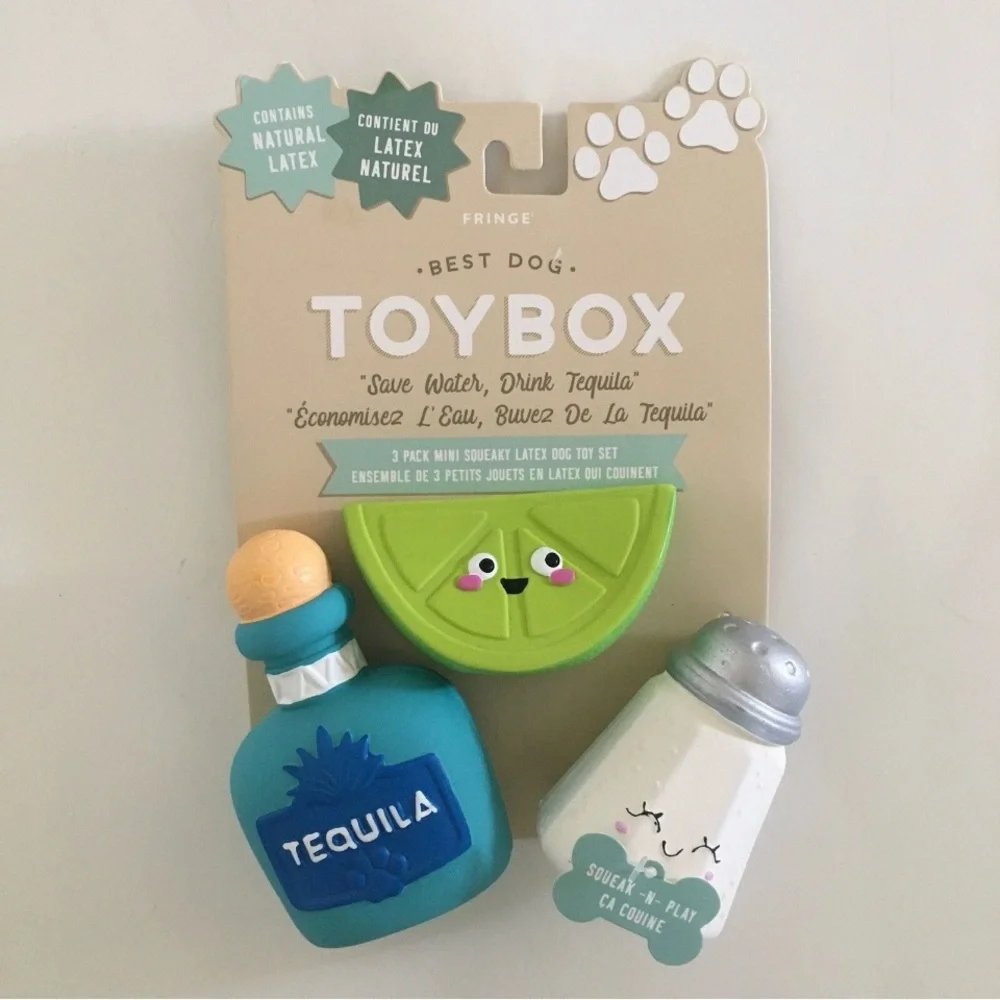 Dog Toys 3 Squeaky Latex “Save Water Drink Tequila” Salt, Lime NEW | Fringe